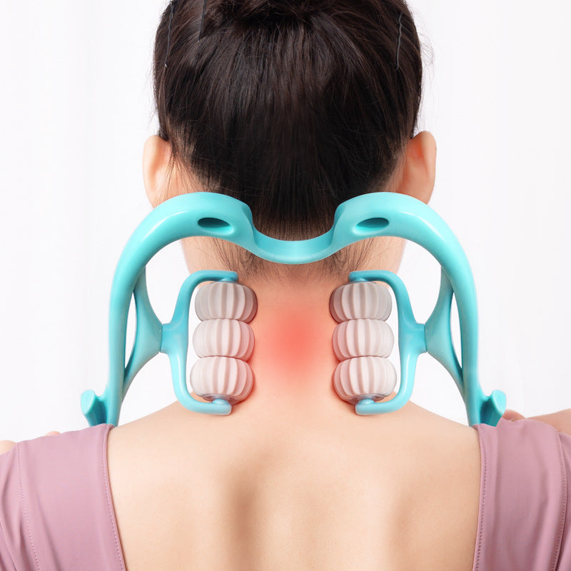 Manual six-wheel neck massager roller front view