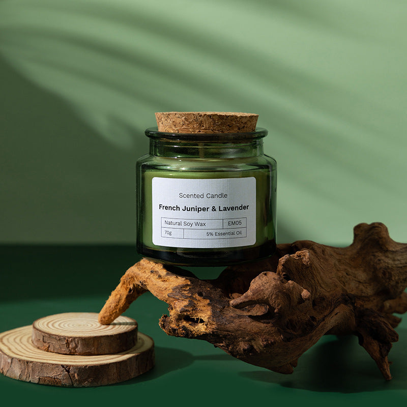 Soy Wax Scented Candle in Green Glass with Wood Lid