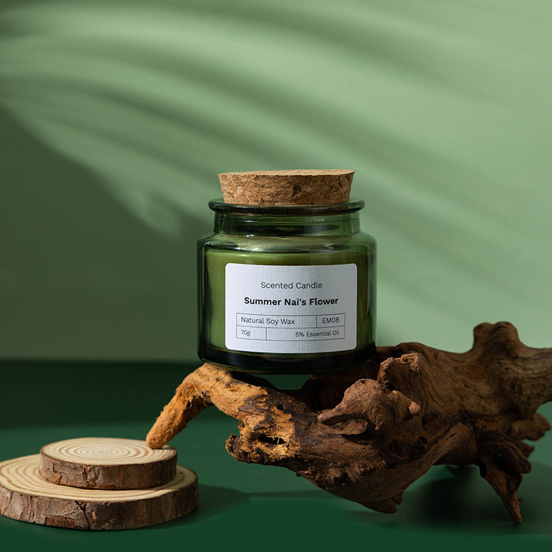 Soy Wax Scented Candle in Green Glass with Wood Lid