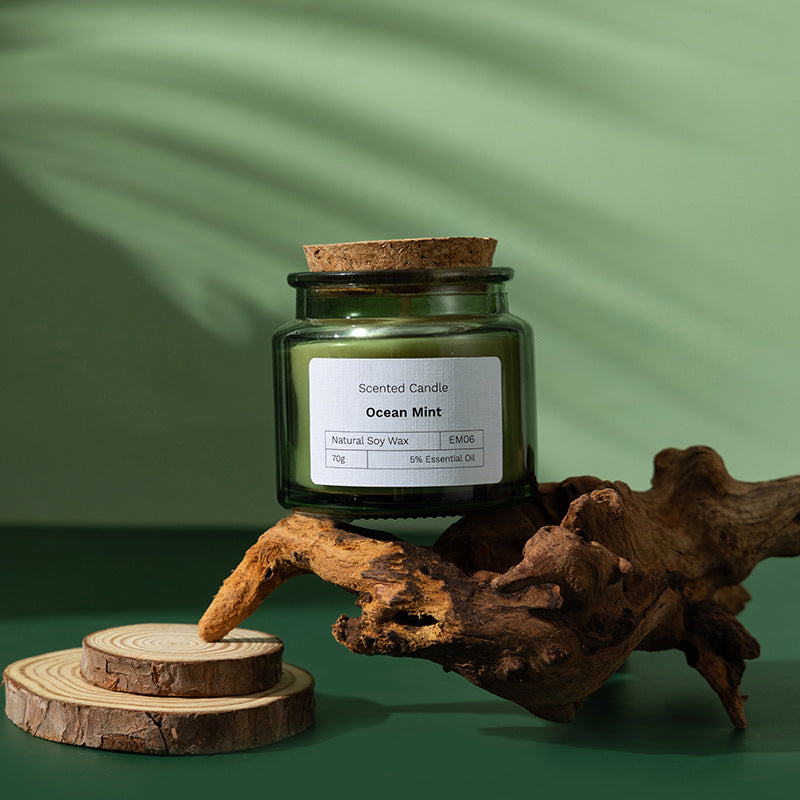 Soy Wax Scented Candle in Green Glass with Wood Lid