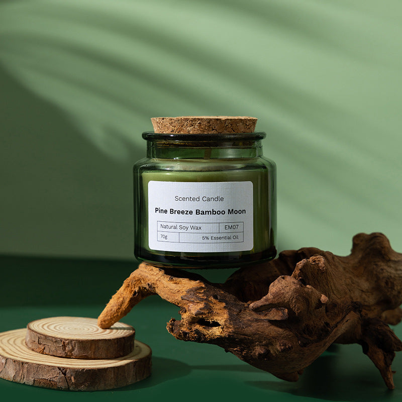 Soy wax scented candle in green glass with wood lid