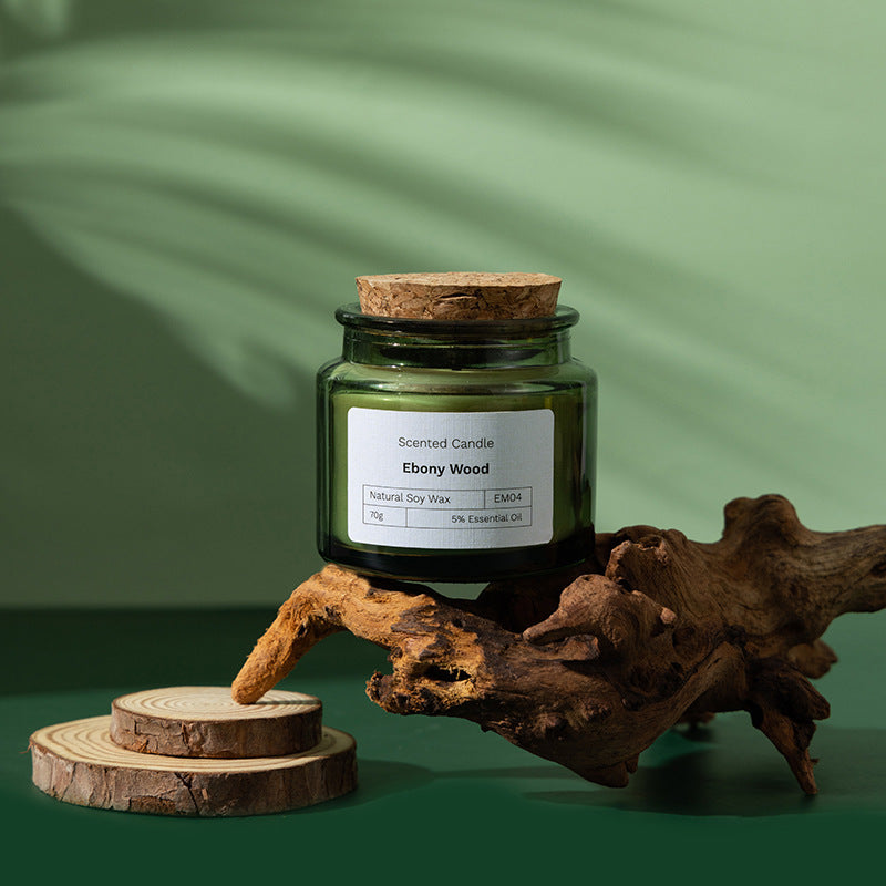 Soy Wax Scented Candle in Green Glass with Wood Lid