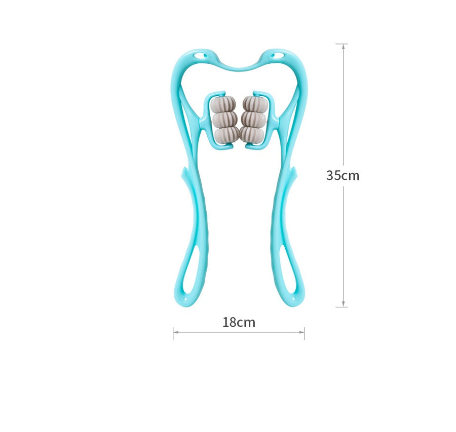 Neck massage tool with ergonomic handles side view