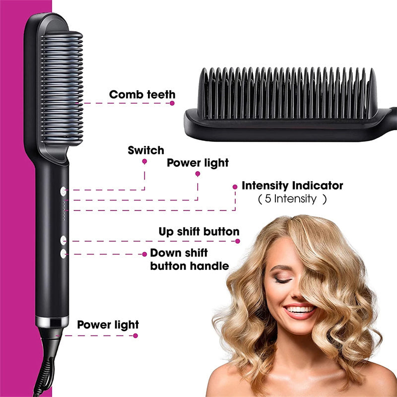 2-in-1 hair straightener and hot comb with curling function
